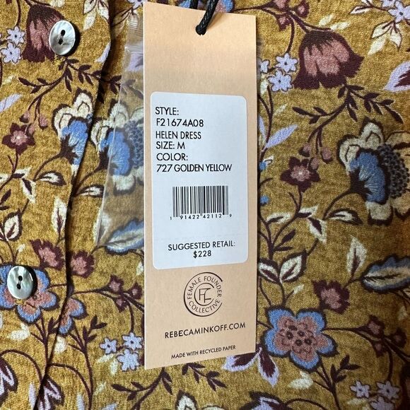 Rebecca Minkoff Helen Floral Dress in Golden Yellow Size Medium NWT - Picture 16 of 16